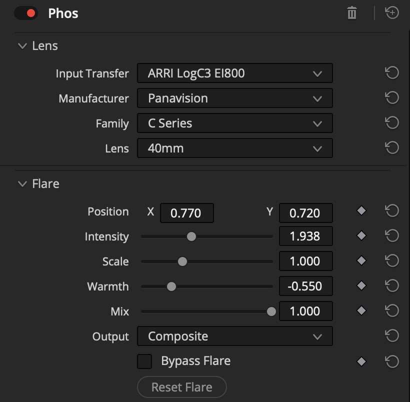 Phos Lens & Flare controls